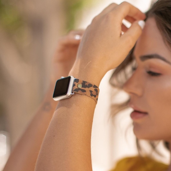 Leopard Leather Strap Silver Apple iWatch Band main image 4